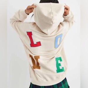 aerie Cream Hoodie with Colorblock 'LOVE' Lettering